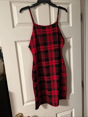 Red Plaid Spaghetti-Strap Dress